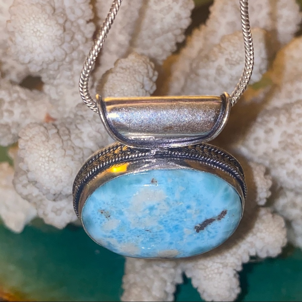 Handcrafted Larimar Stone Pendant set in Sterling Silver